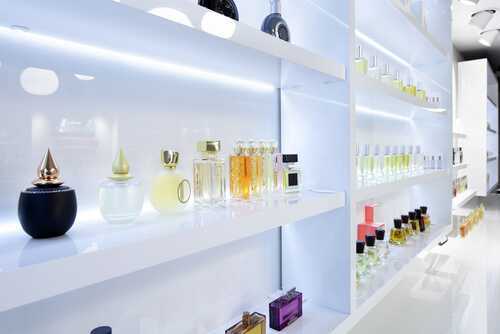 fragrance store with led cabinet lighting