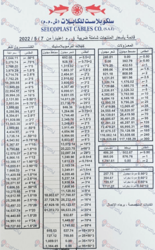 أسعار كابلات و اسلاك السمكتين سيلكوبلاست 2022