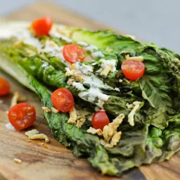 Grilled Romaine Salad With Spicy Ranch, Tomatoes, and Fried Onions Recipe