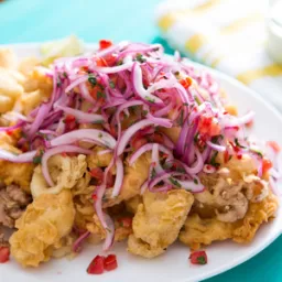 Peruvian Fried Seafood Platter With Lime-Marinated Onion and Tomato Salad (Jalea) Recipe