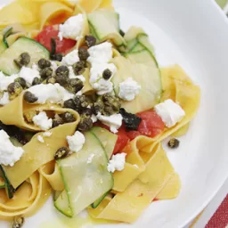 Pappardelle With Zucchini Ribbons, Tomatoes And Fried Capers recipes