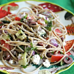 Entire Wheat Spaghetti Salad With Grilled Zucchini, Kalamata Olives, and Feta Recipe
