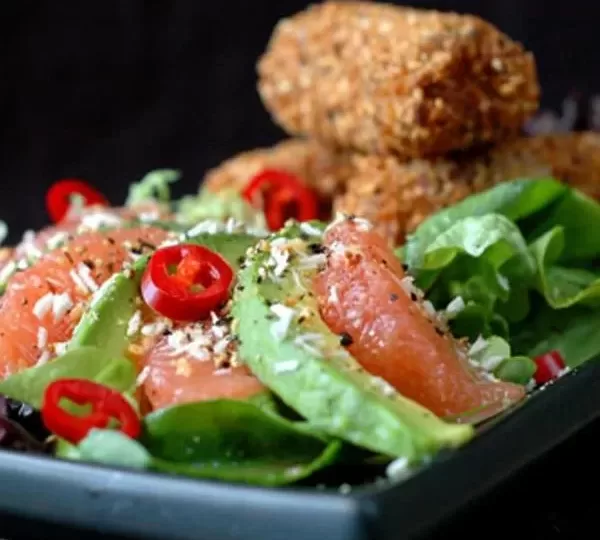 Coconut Almond Snapper Fingers With Grapefruit And Avocado Salad