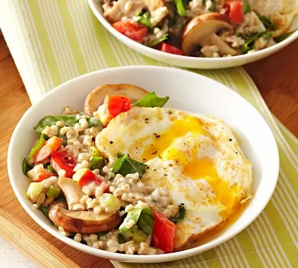 Breakfast Risotto with Fried Eggs