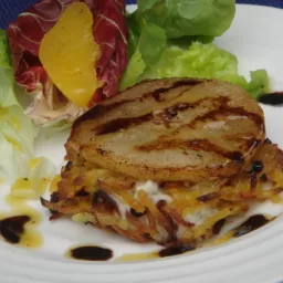 Heat Candy Potato Rostis with Gorgonzola and Pear