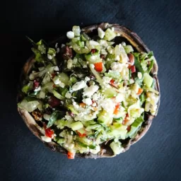 Greek salad on portobello