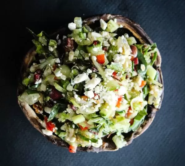 Greek salad on portobello